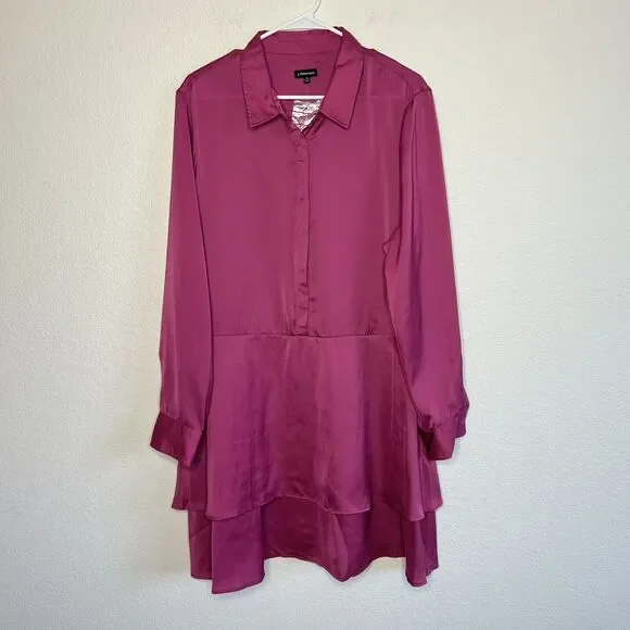 The J Peterman Company Size 18 Satin Double Peplum Dress Tunic Magenta m15 - Picture 3 of 9